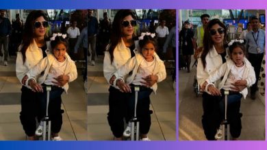 एयरपोर्ट पर सूटकेस राइड करती नजर आईं शिल्पा शेट्टी, ट्विनिंग कपड़ों में बेटी के वीडियो वायरल